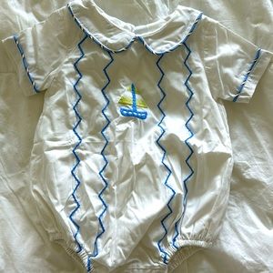 Never Worn The Oaks Bubble Onsie with Embroidery Front Boat 6M